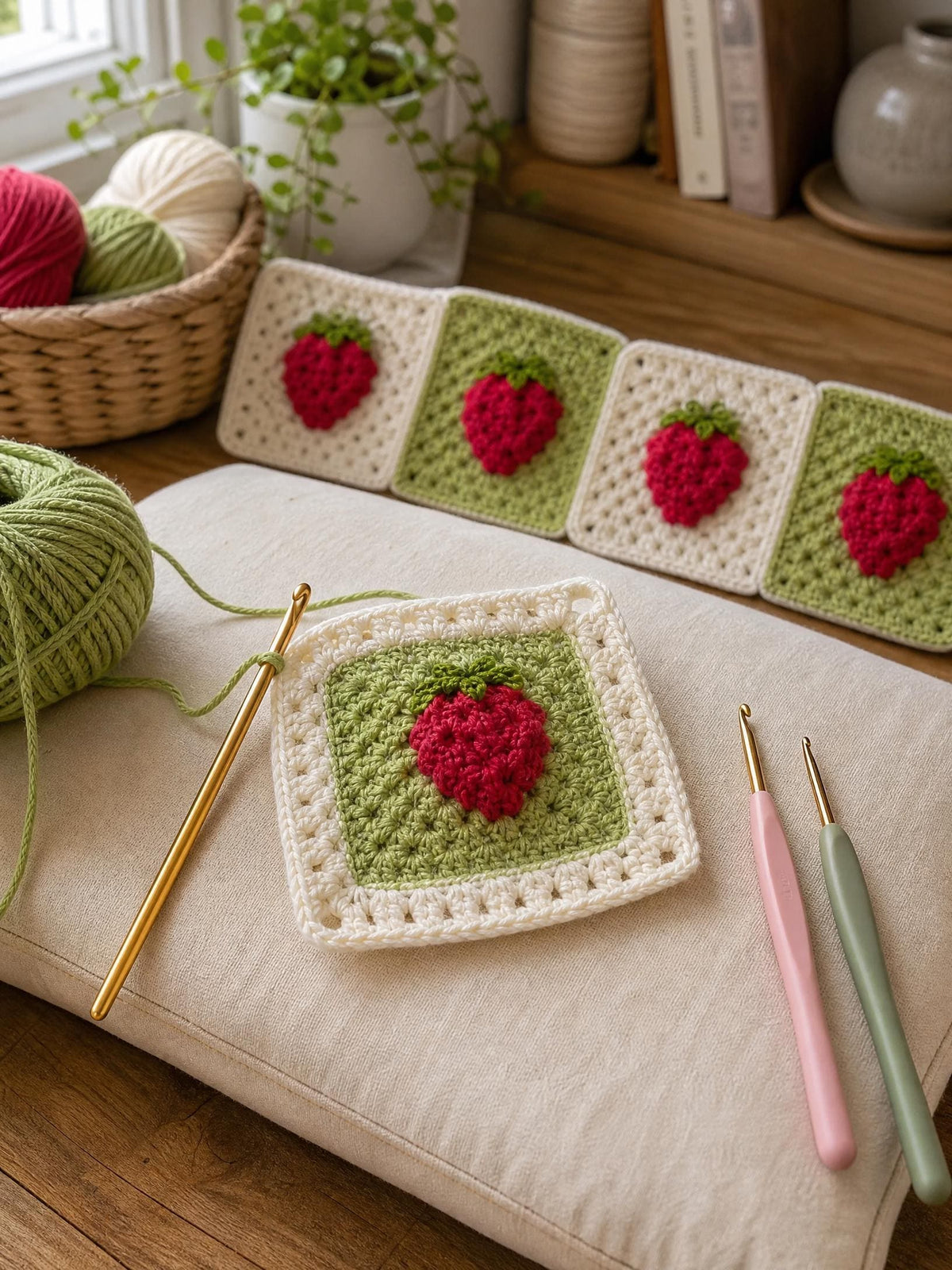 Strawberry Granny Square Blanket Crochet Pattern PDF | Beginner Friendly Puff Stitch