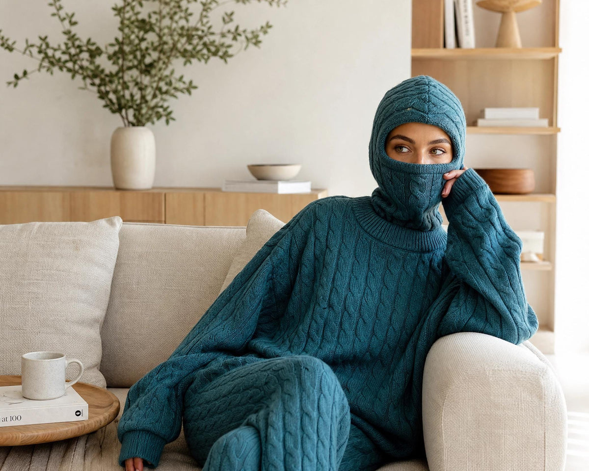 Lichen Cables Balaclava Sweater Crochet Pattern | Chunky Faux Cable Co-Ord Set (PDF Download)