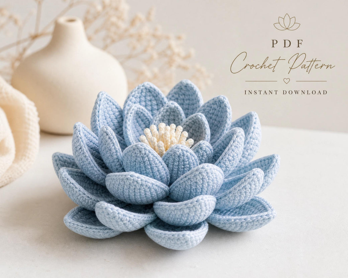 3D Crochet Lotus Flower Pattern | Intermediate Zen Home Decor (Digital Download)