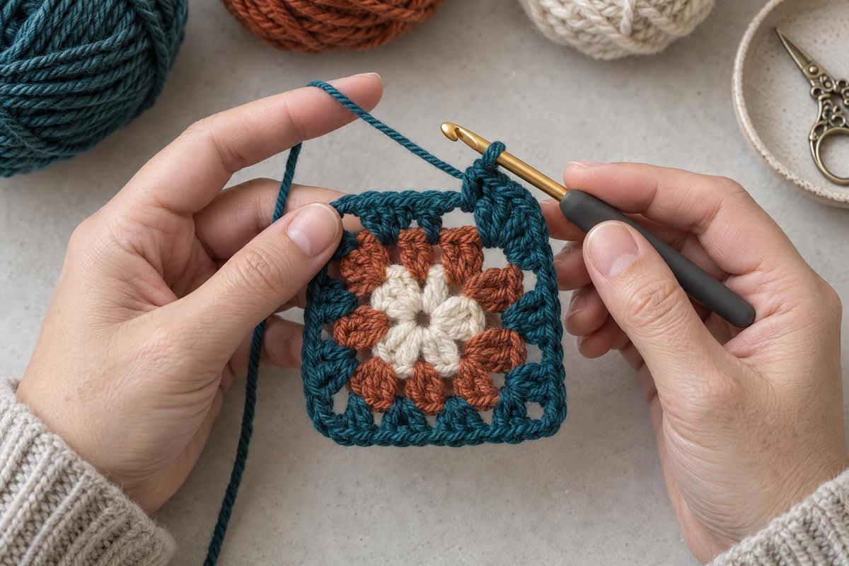 Crochet Hooded Scarf Pattern: 32 Granny Squares, Pockets, Tassel Fringe (Digital Download)