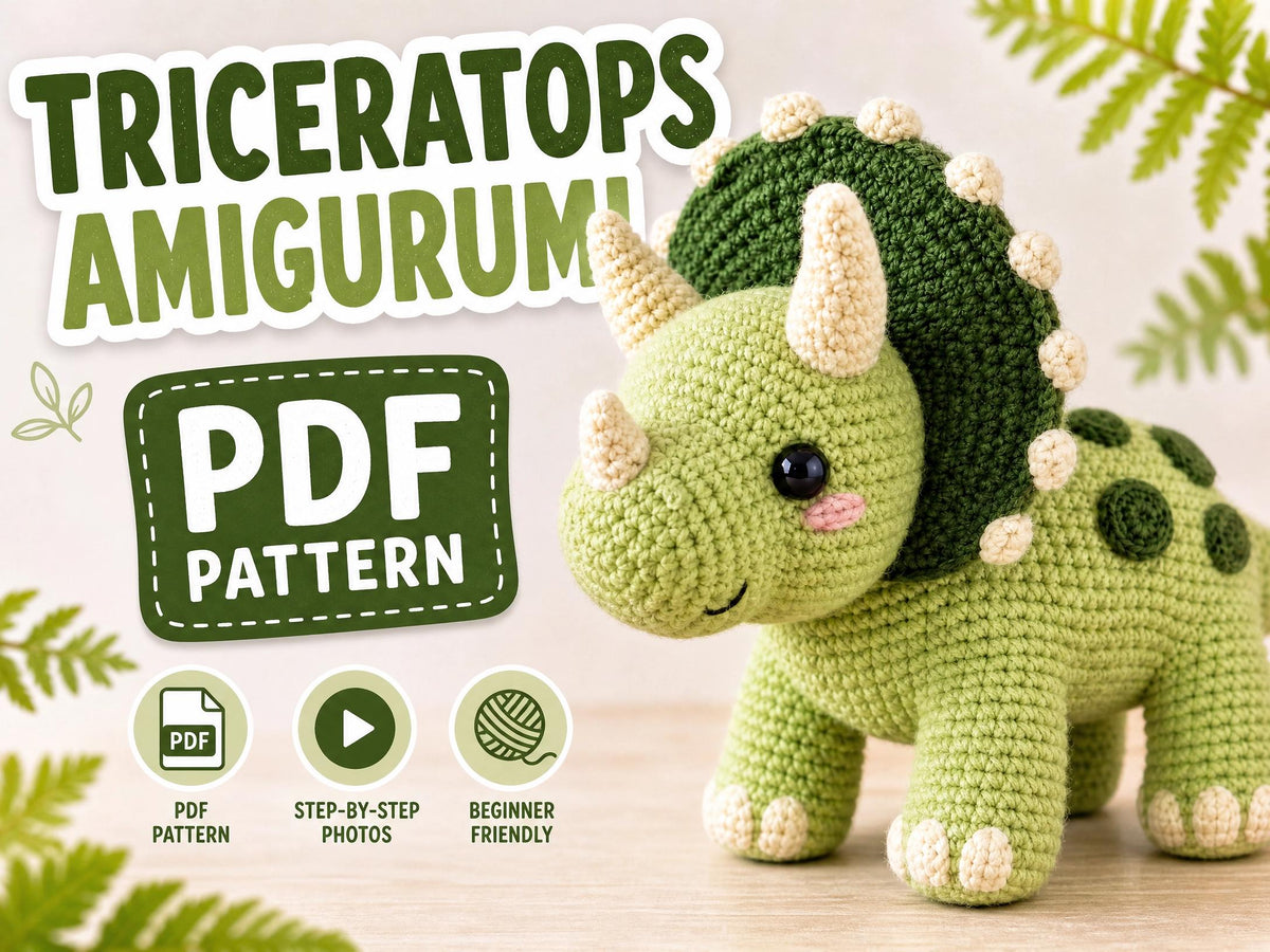 Triceratops Amigurumi Crochet Pattern | Intermediate Dino PDF Toy Tutorial