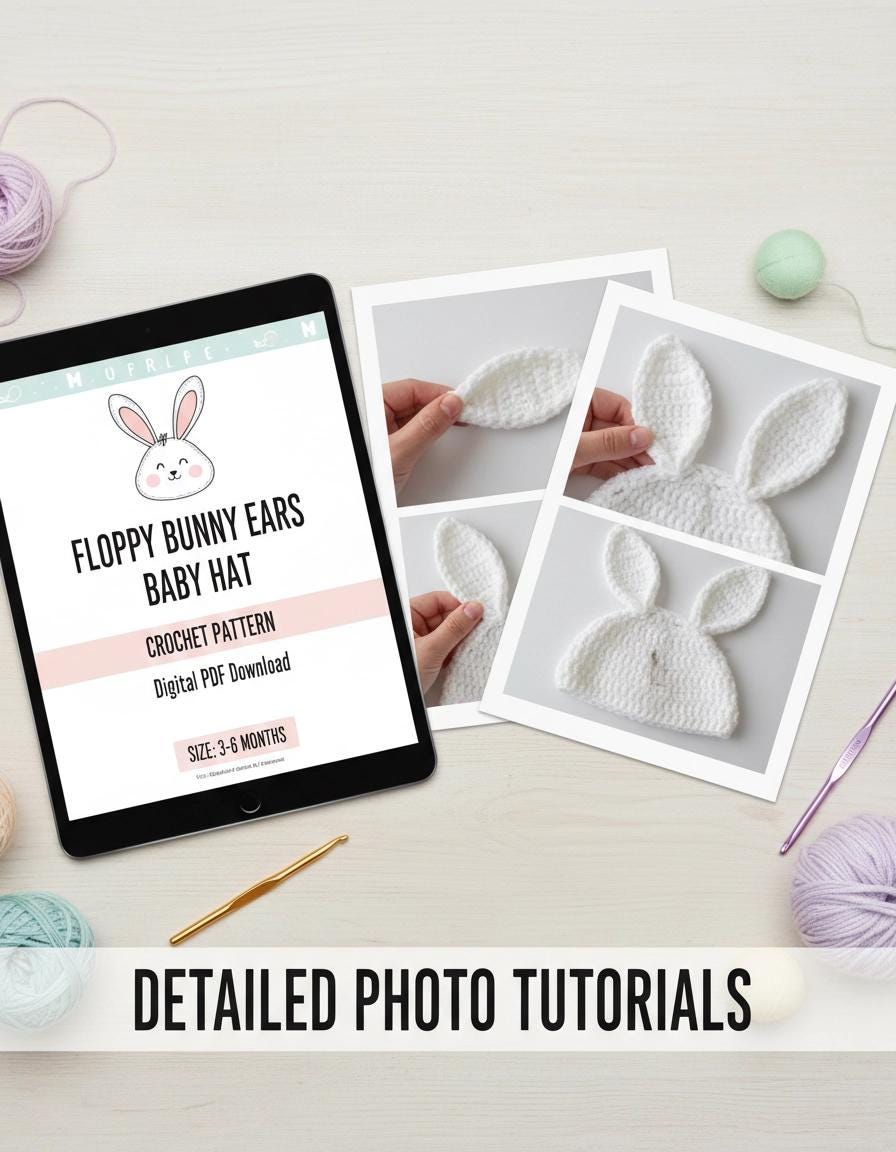 Floppy Bunny Ears Crochet Hat Pattern | Beginner Friendly Baby Photo Prop (PDF Download)