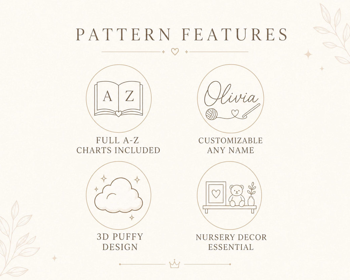 Crochet Name Banner Pattern | Puffy 3D Alphabet Letters (PDF Download)