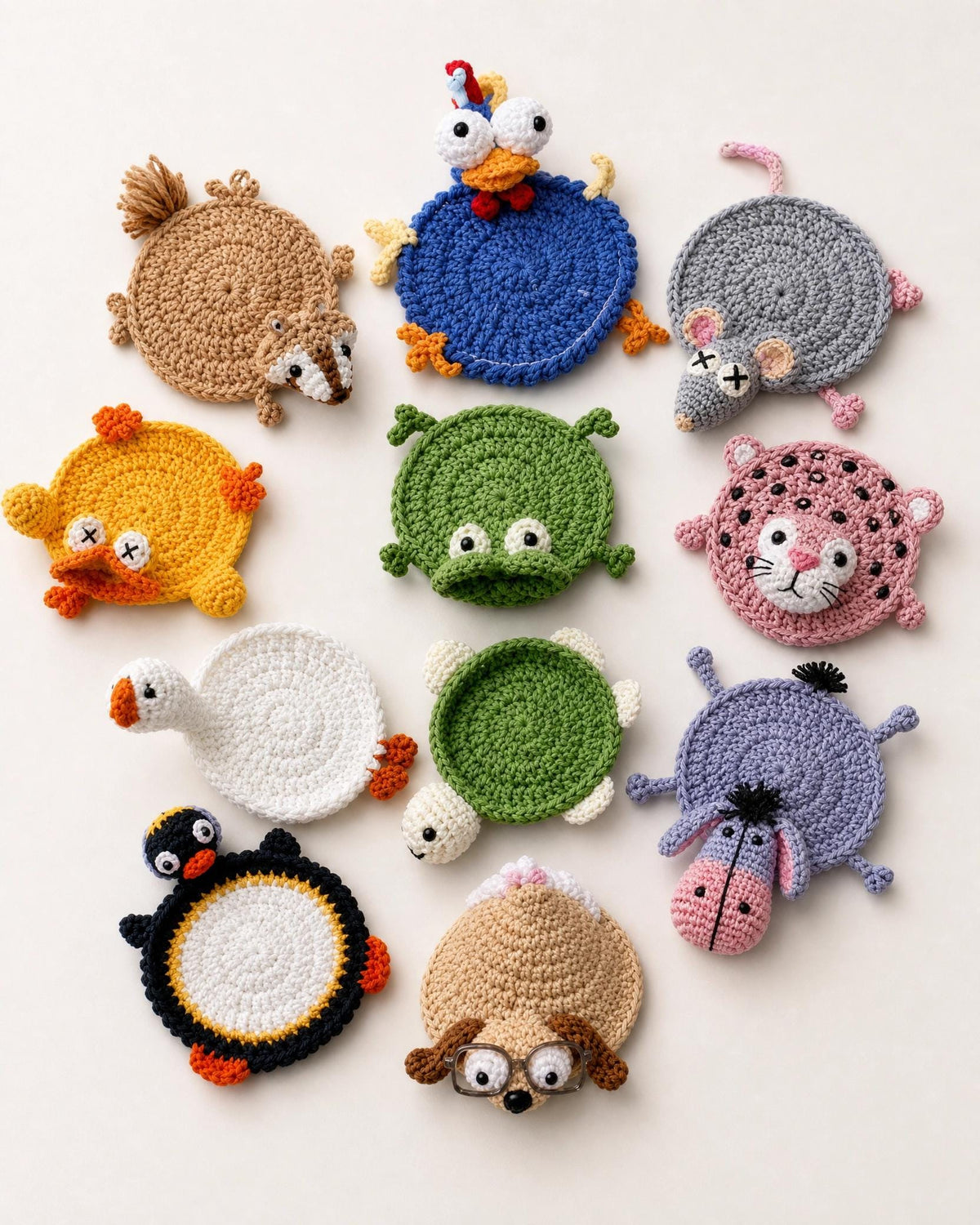 Pop-Up Animal Coaster Crochet Pattern Bundle, 5-in-1 + 6-in-1 PDF, 11 Designs, Instant Download