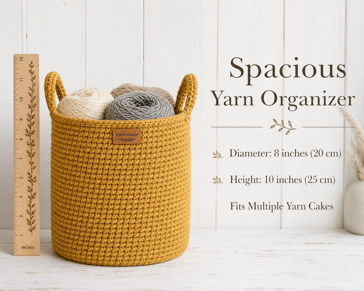 Round Crochet Yarn Storage Bag Pattern, Chunky Knit Drawstring Organizer PDF (Digital Download)