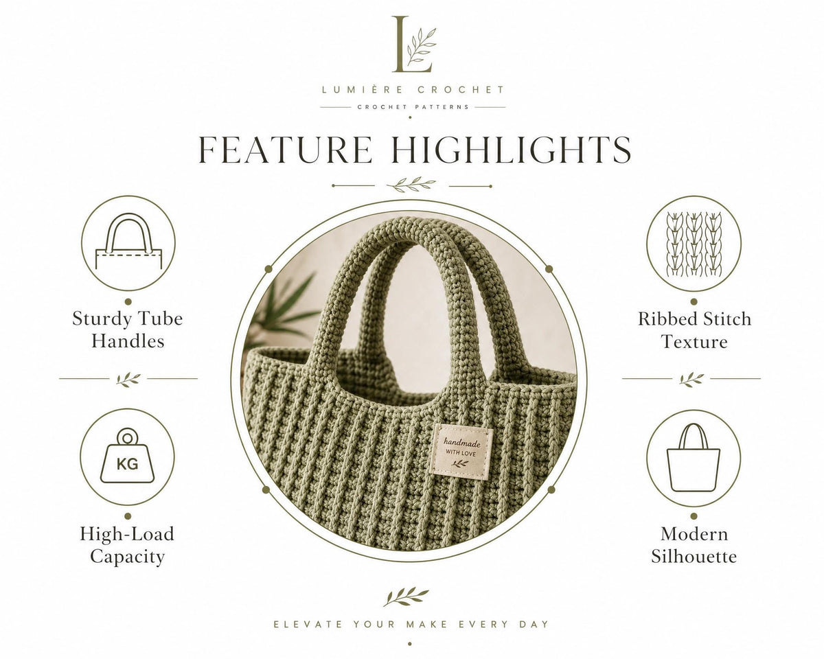 Weekend Market Tote Crochet Pattern, Ribbed Texture Bag PDF, Sustainable Shopper, Intermediate