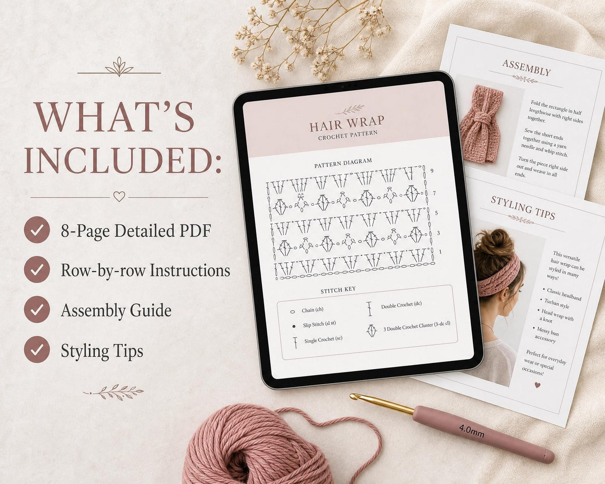 Boho Hair Wrap Crochet Pattern | Stylish Headband PDF Tutorial | Easy-Intermediate Instant Download