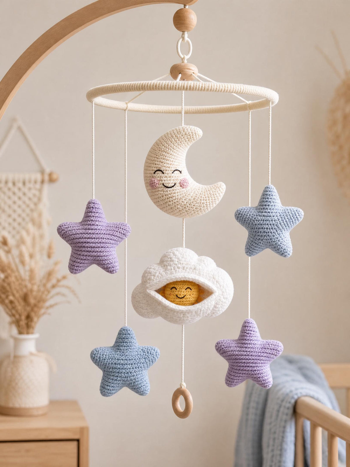 Celestial Crochet Mobile Pattern, Moon Star Cloud Nursery Decor (PDF Download)