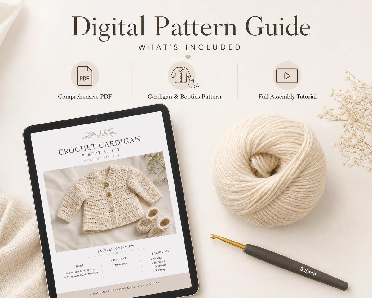 Beginner Crochet Baby Cardigan & Booties Pattern | Cherry Blossom Sweater Set (PDF Download)