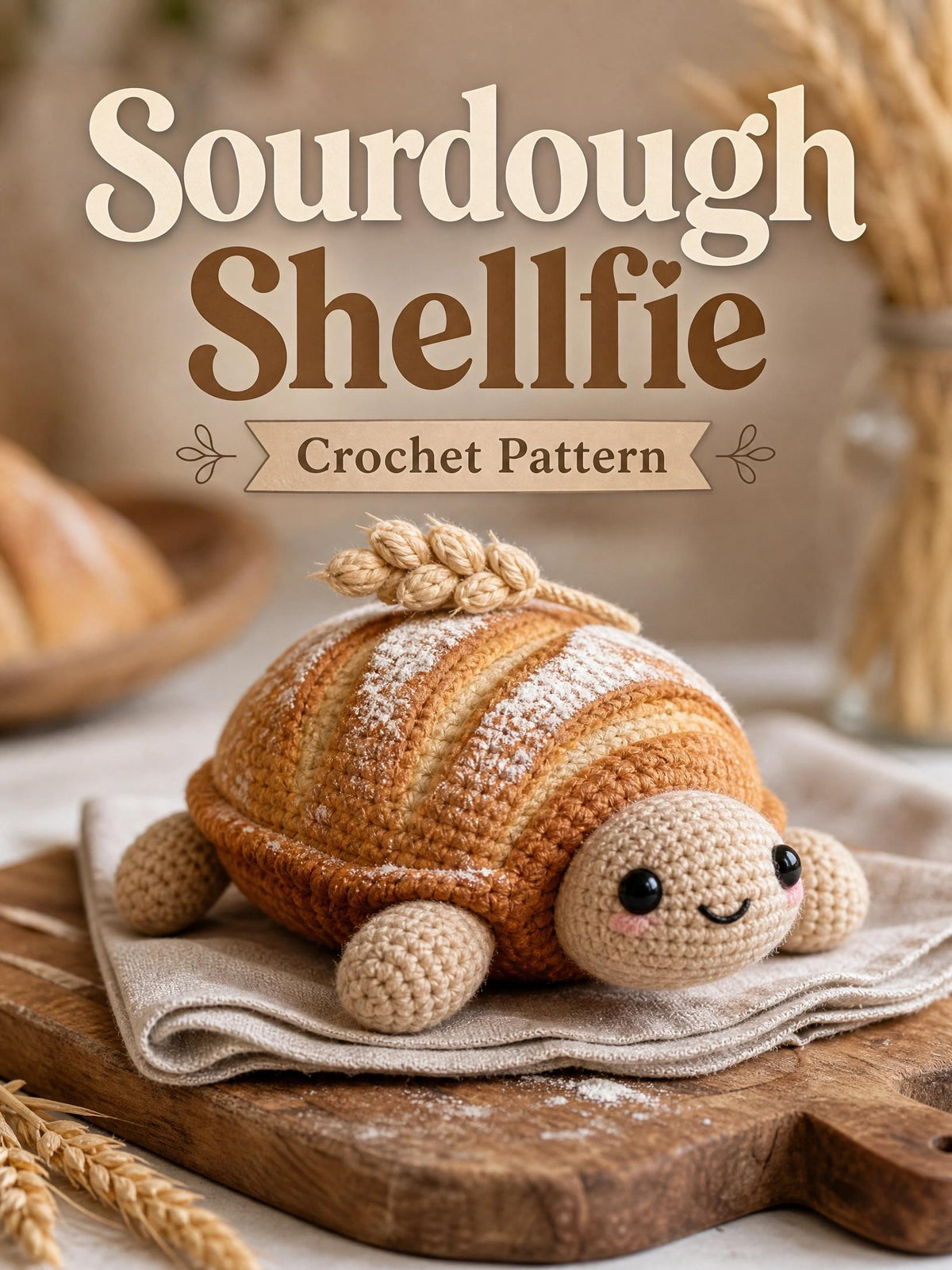 Sourdough Turtle Amigurumi Crochet Pattern, Kawaii Bread Loaf Shellfie (PDF Download)