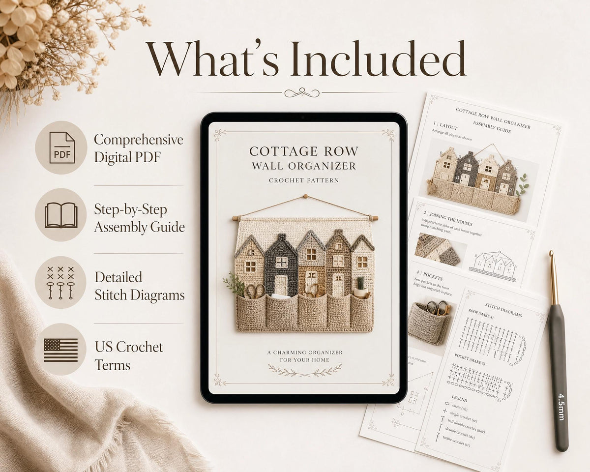 Cottage Row Crochet Wall Organizer Pattern | Village House Pockets (Digital PDF)