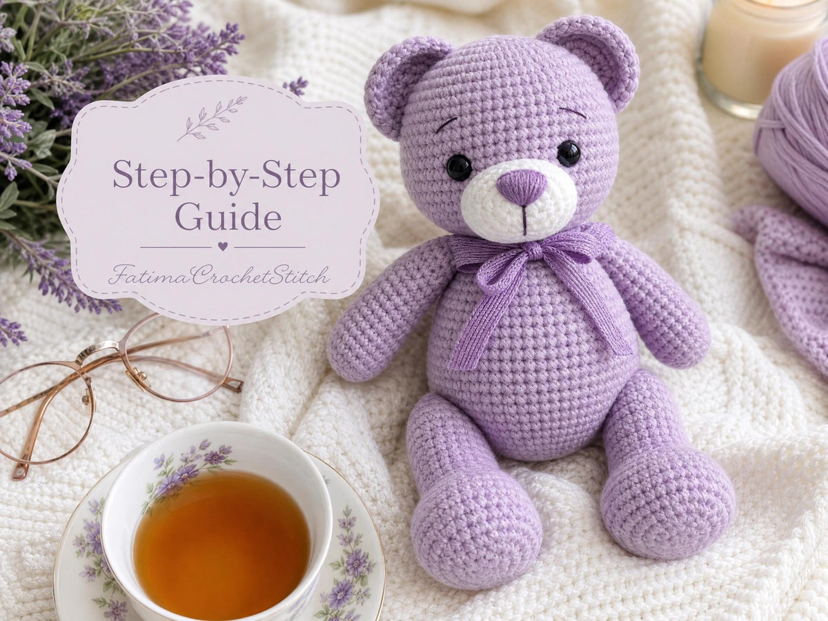 Lavender Teddy Bear Crochet Pattern – Beginner Amigurumi Plushie (PDF Download)