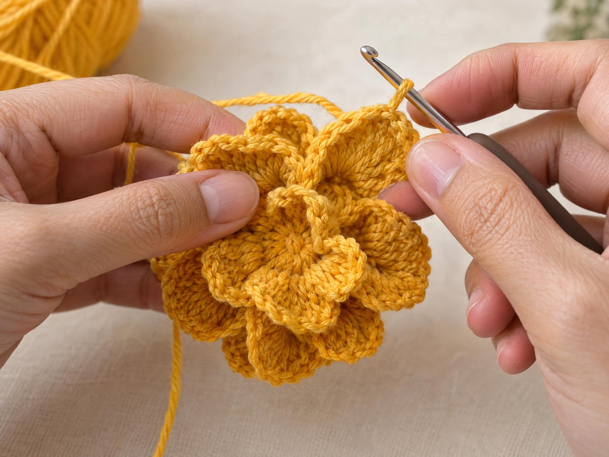 Crochet Marigold Flower Pattern: Dimensional Layered Petal Design (PDF)
