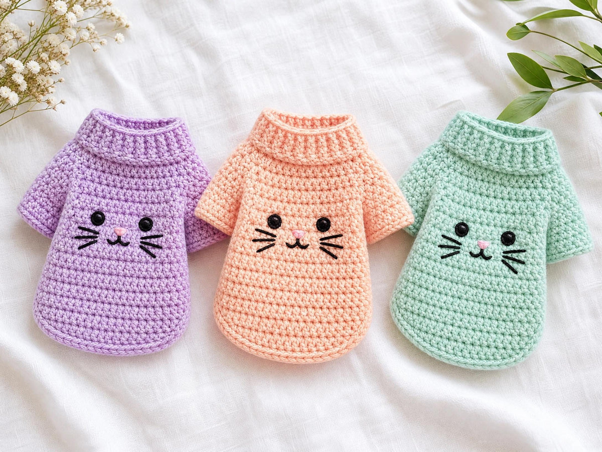 Milo Kitten Sweater Crochet Pattern – Beginner Friendly Cat Clothes PDF (Digital Download)