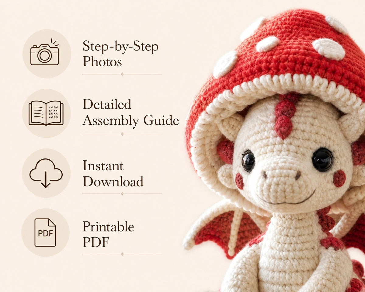 Mushroom Dragon Amigurumi Crochet Pattern US Terms PDF