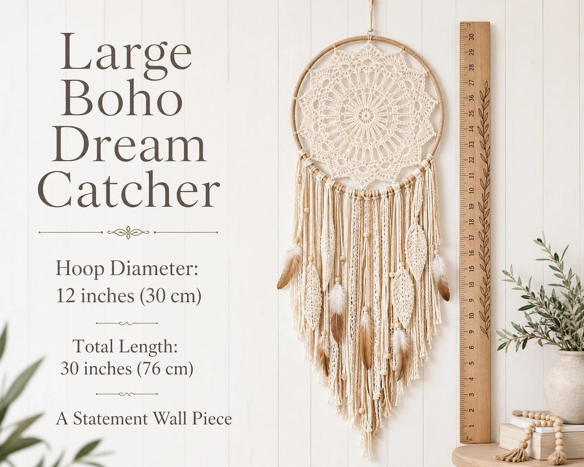 Boho Crochet Dream Catcher Pattern, Large Lace Doily Dreamcatcher PDF, Wooden Hoop Wall Decor, Terracotta Cream + 60 Macrame Knot Patterns