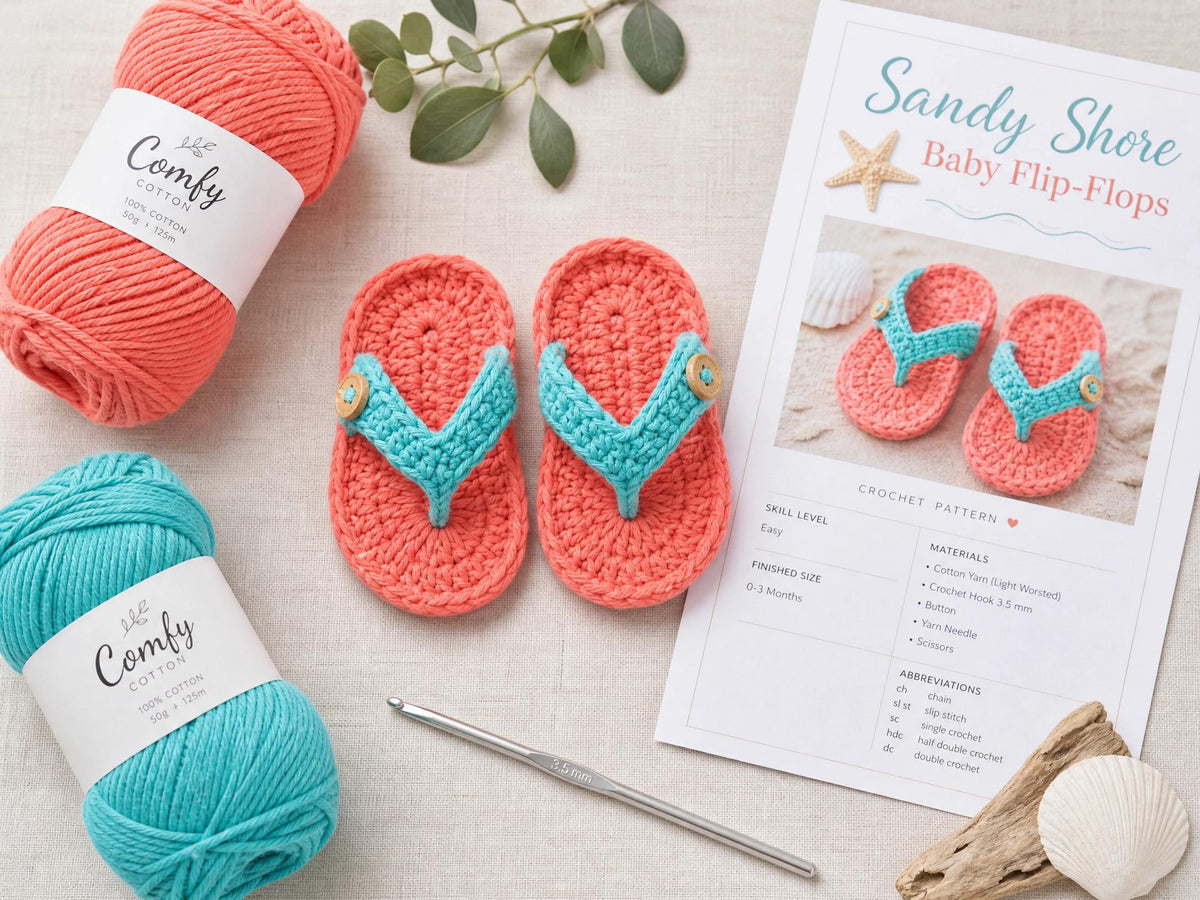 Crochet Baby Flip-Flops Pattern: Coral Turquoise Sandals (0-6 Months) (PDF Download)