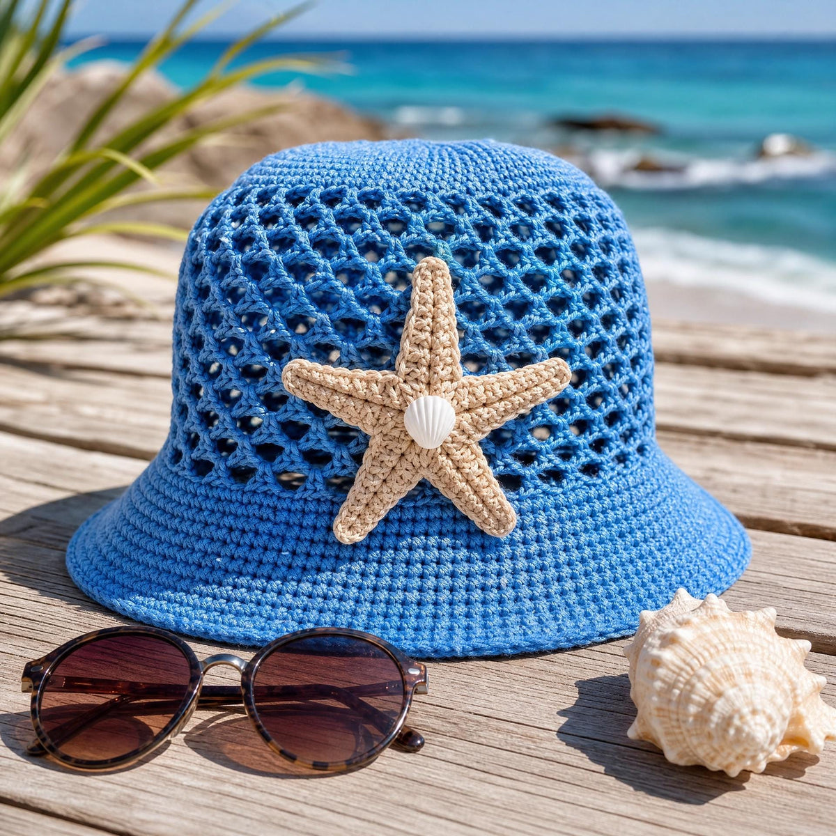 Starfish Mesh Beach Hat Crochet Pattern PDF - Easy Beginner Summer Hat - FatimaCrochetStitch - Instant Digital Download