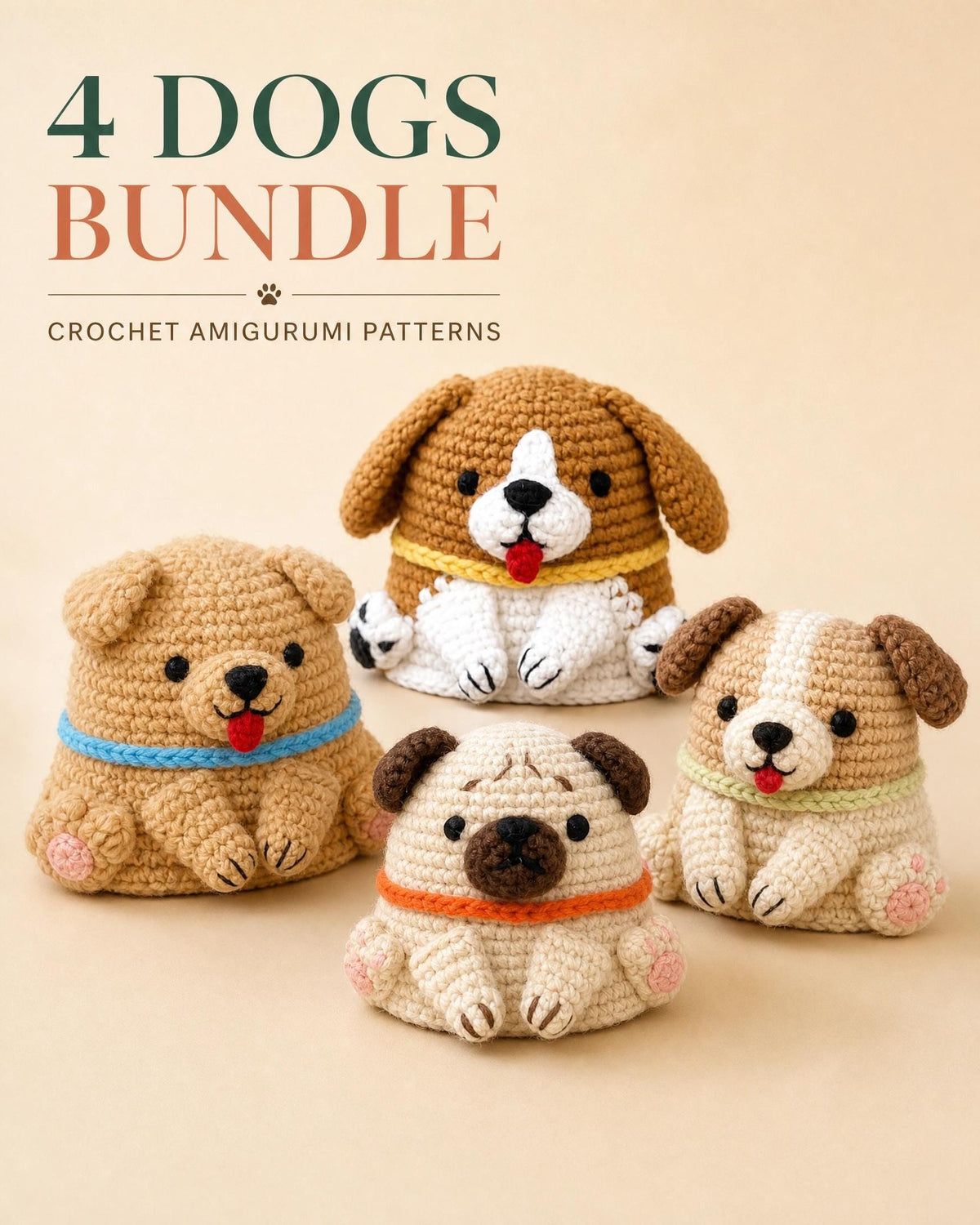 Crochet Dog Amigurumi Pattern Bundle | Beagle, Pug Plush Toy (PDF Download)