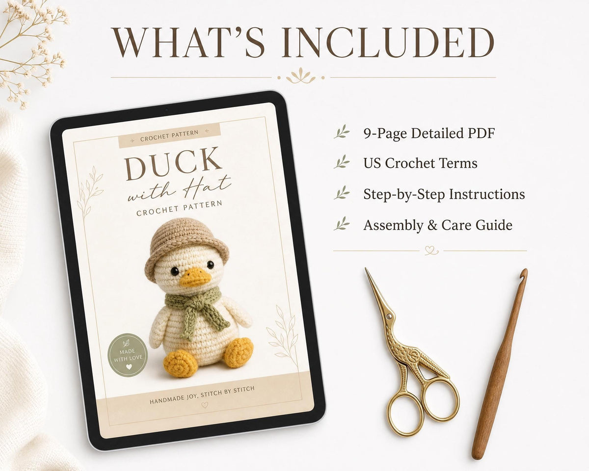 Crochet Duck Pattern PDF - Amigurumi Duckling with Hat Digital Download Easy Beginner Toy Gift