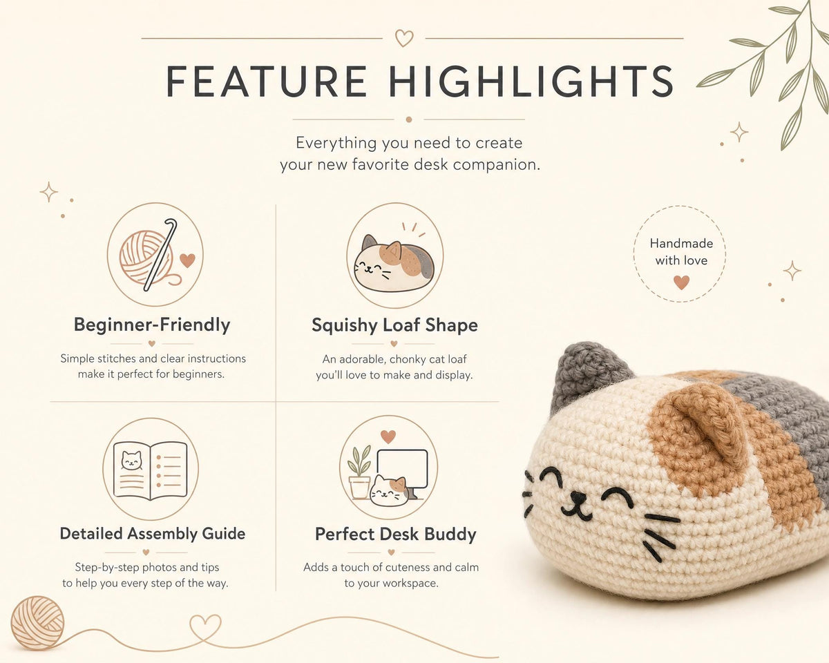 Crochet Cat Loaf Amigurumi Pattern | Grey Tabby Kitten PDF (Instant Download)