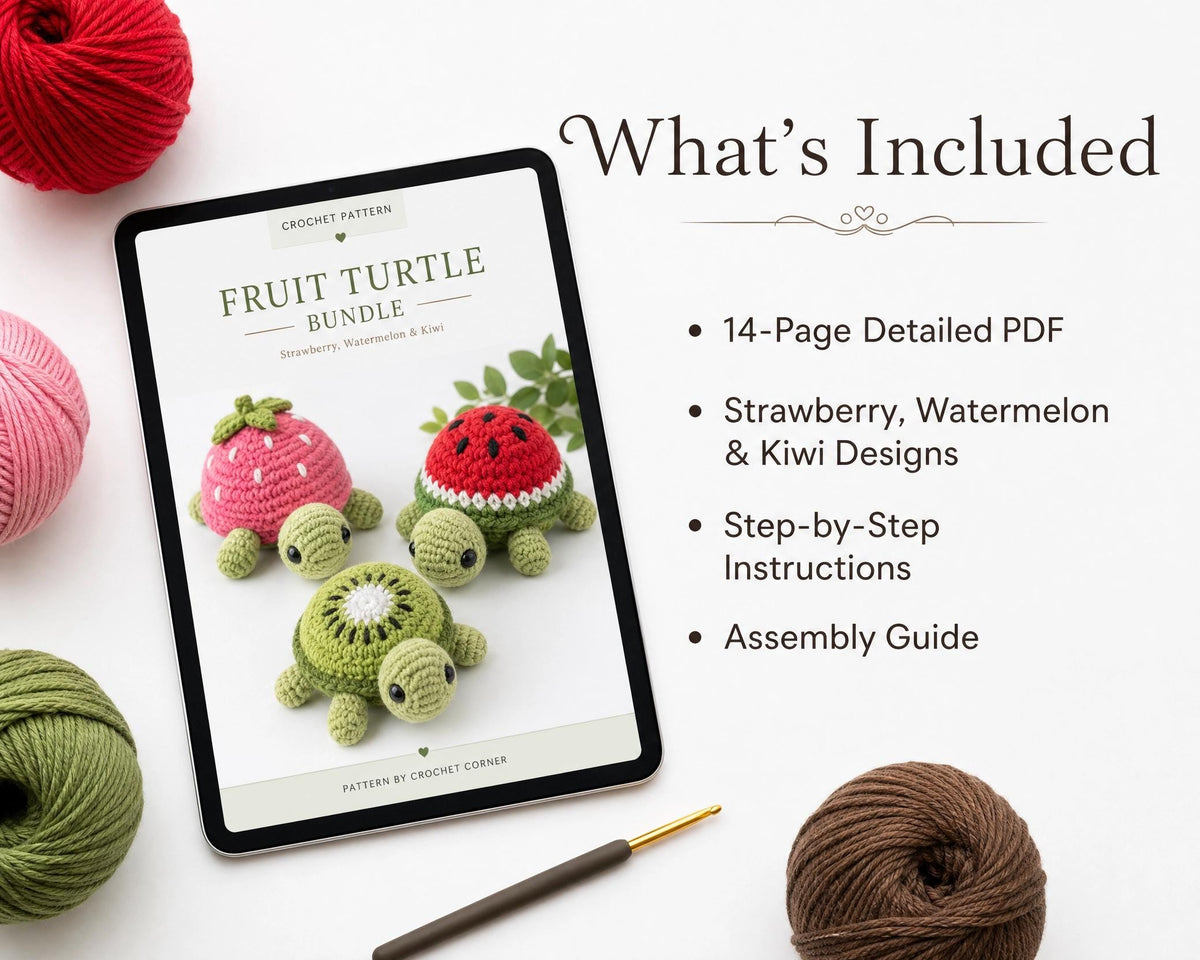 3-in-1 Fruit Turtle Crochet Pattern Bundle – Strawberry, Watermelon, Kiwi Amigurumi PDF