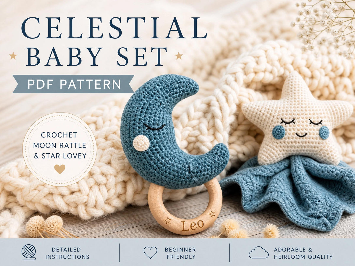 Celestial Baby Set Crochet Pattern | Moon Rattle, Star Lovey (PDF Pattern)