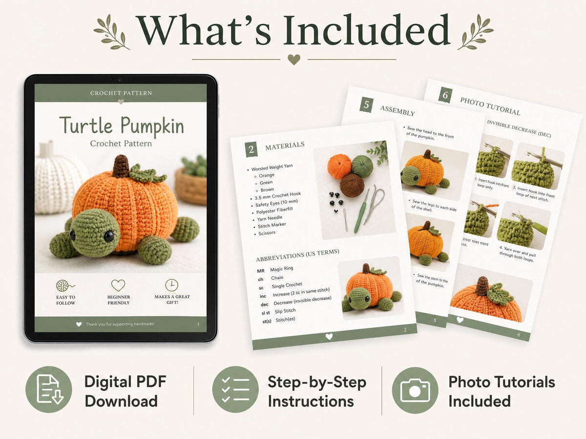 Turtle Pumpkin Crochet Pattern | Beginner Amigurumi PDF | Fall Decor