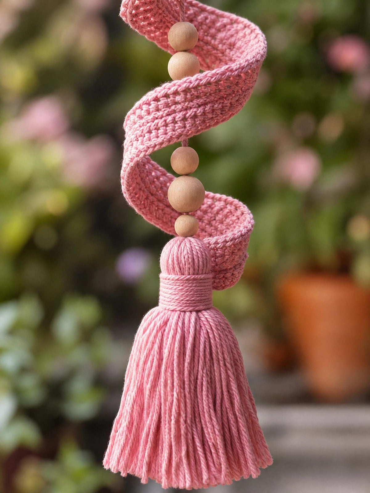 Beginner Crochet Pattern – Garden Spiral Wind Mobile with Beads, Tassel (PDF Tutorial)