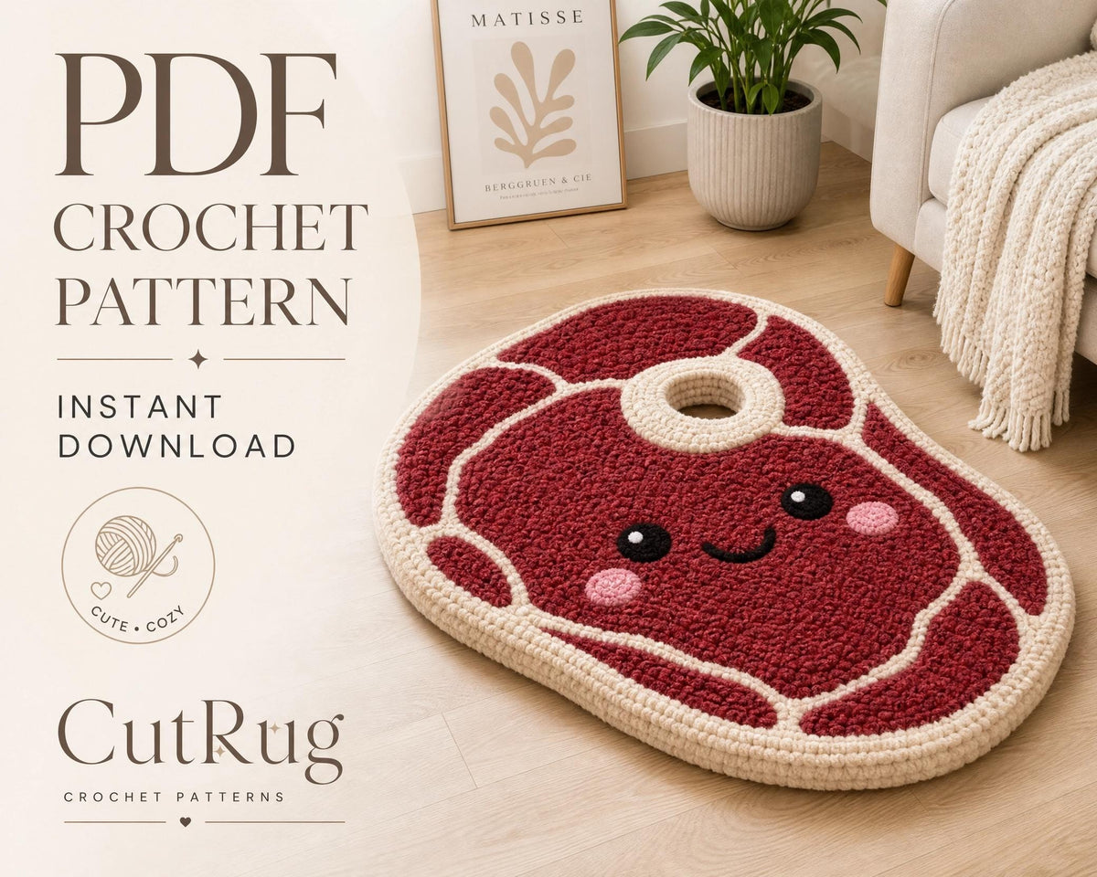 CutRug Crochet Pattern PDF | Steak Shaped Amigurumi Rug, Quirky Food Decor (Instant Download)