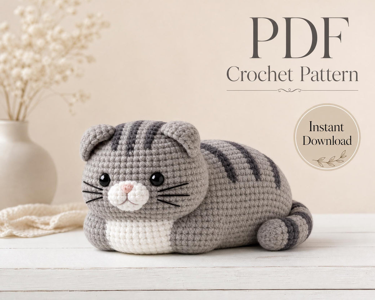Crochet Cat Loaf Amigurumi Pattern | Grey Tabby Kitten PDF (Instant Download)