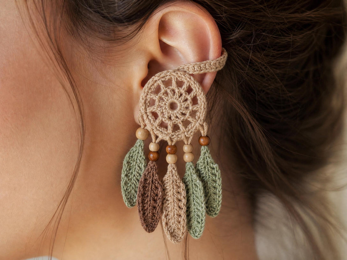 Bohemian Dreamcatcher Ear Cuff Crochet Pattern – Intermediate PDF Tutorial (Instant Download)