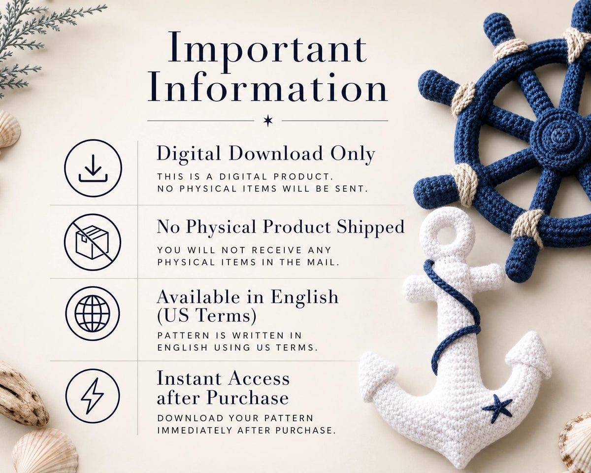 Nautical Crochet Pattern Set, Ship Wheel Anchor Decor, Beginner Friendly PDF (Instant Download)