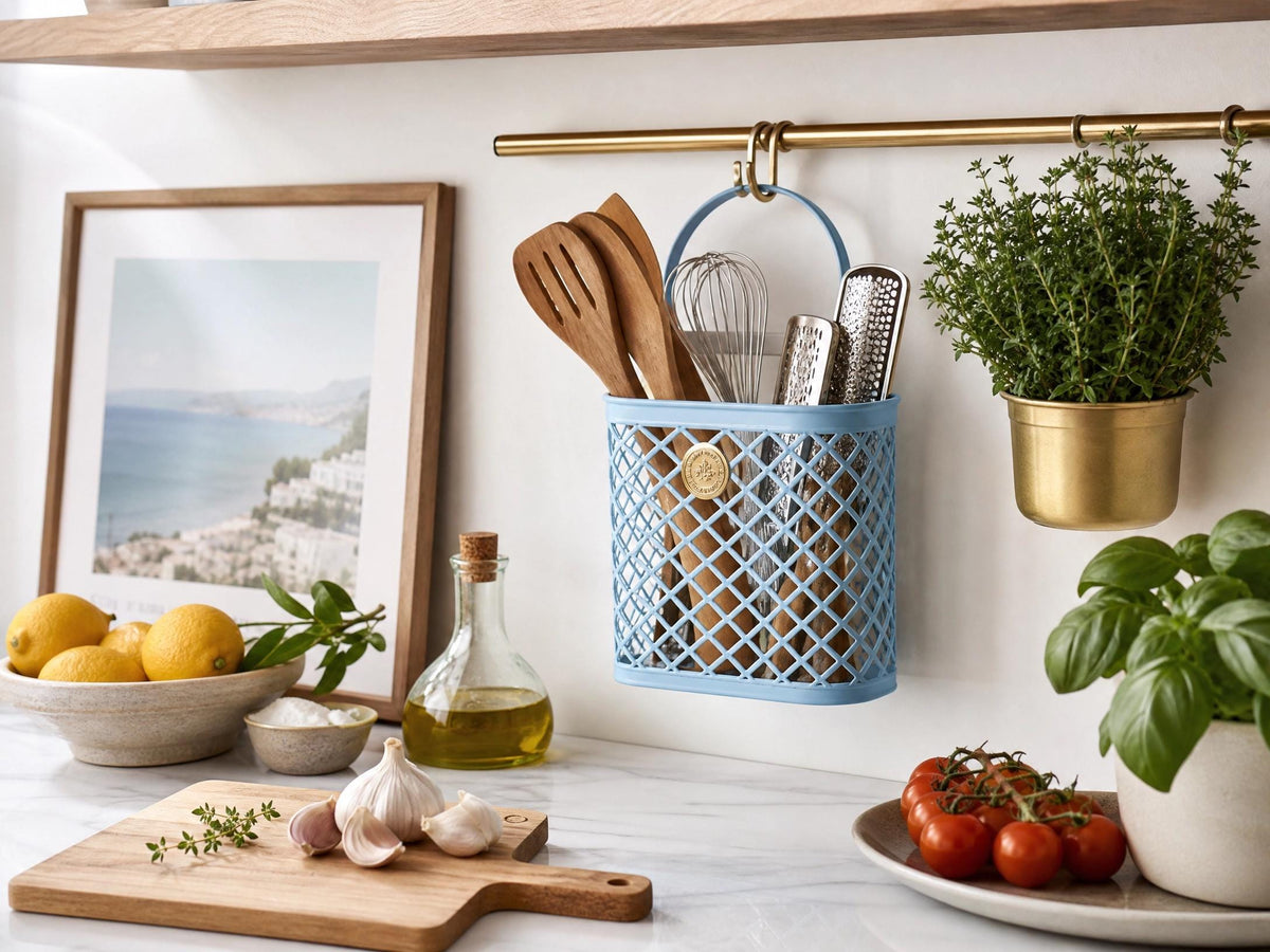 Diamond Mesh Utensil Basket Crochet Pattern | Hanging Kitchen Organizer PDF | Beginner Friendly