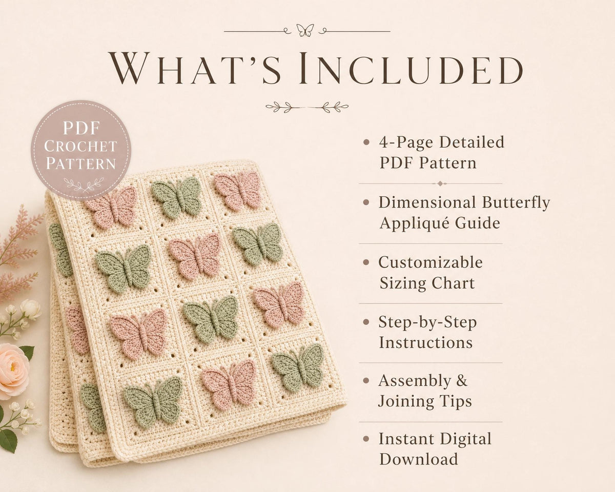 Butterfly Meadow Blanket Crochet Pattern | Granny Square Throw PDF | Dimensional Butterfly Appliqué