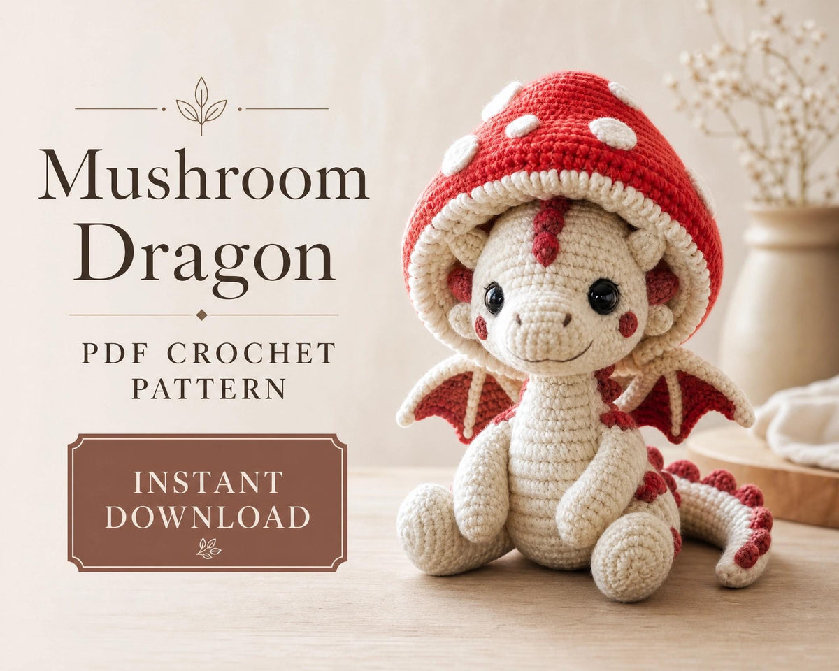 Mushroom Dragon Amigurumi Crochet Pattern US Terms PDF