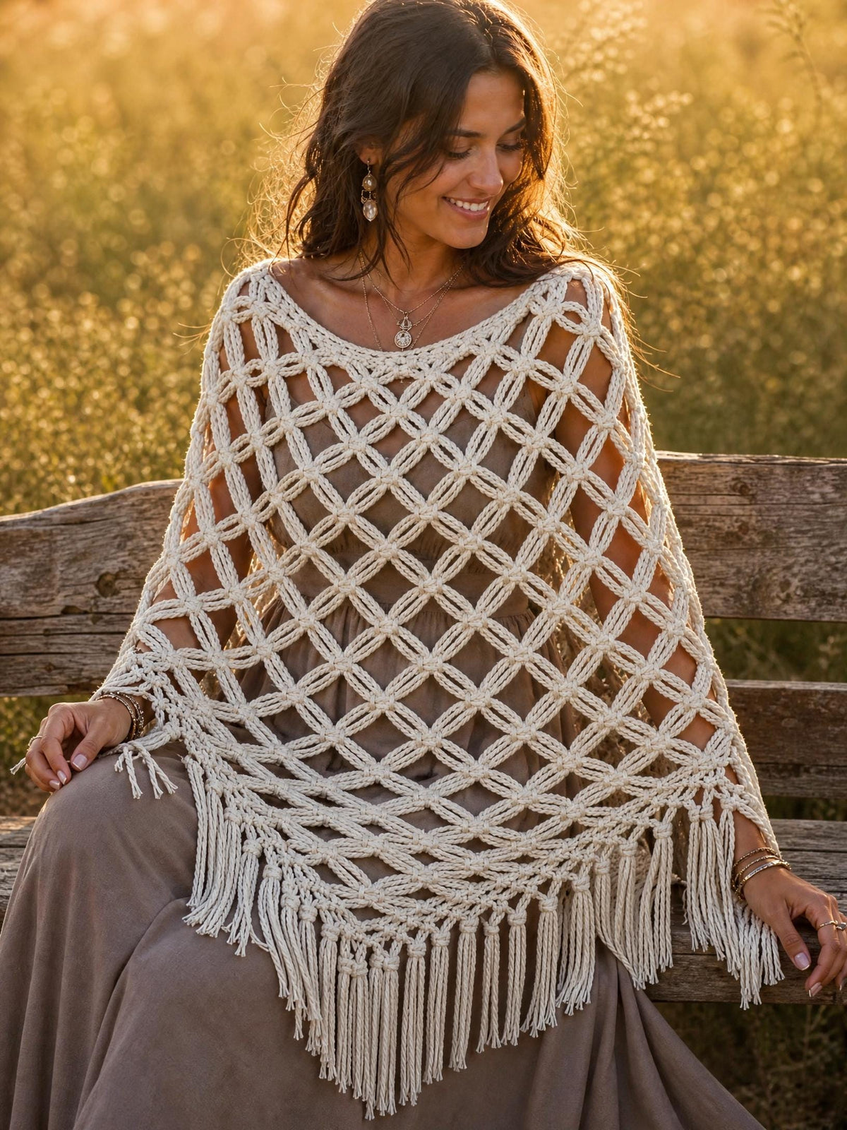 Diamond Lattice Poncho Crochet Pattern | Boho Open Weave (PDF Download)