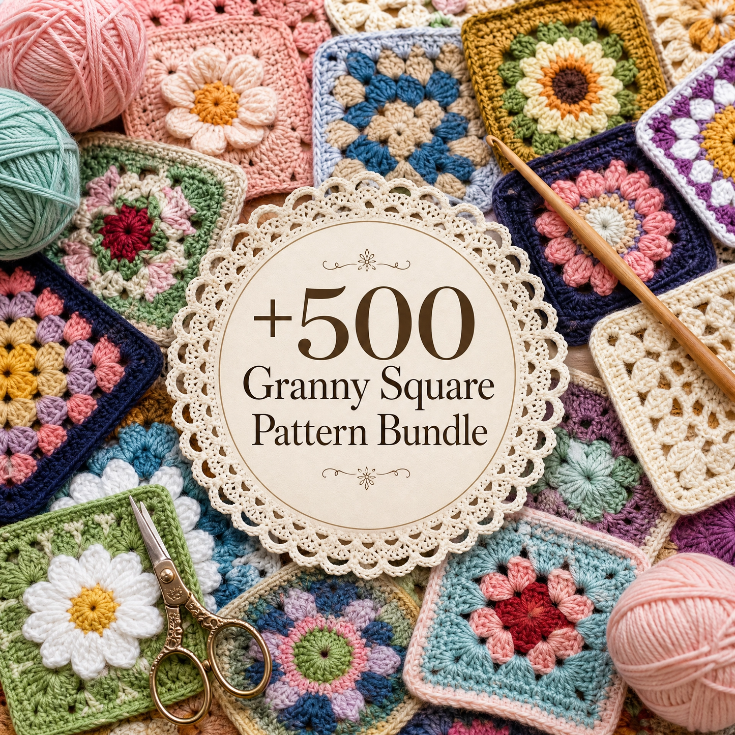 500+ Ultimate Granny Square Crochet Pattern Bundle | Mega Digital Download | Instant PDF | Beginner Friendly Afghan Blanket Motifs