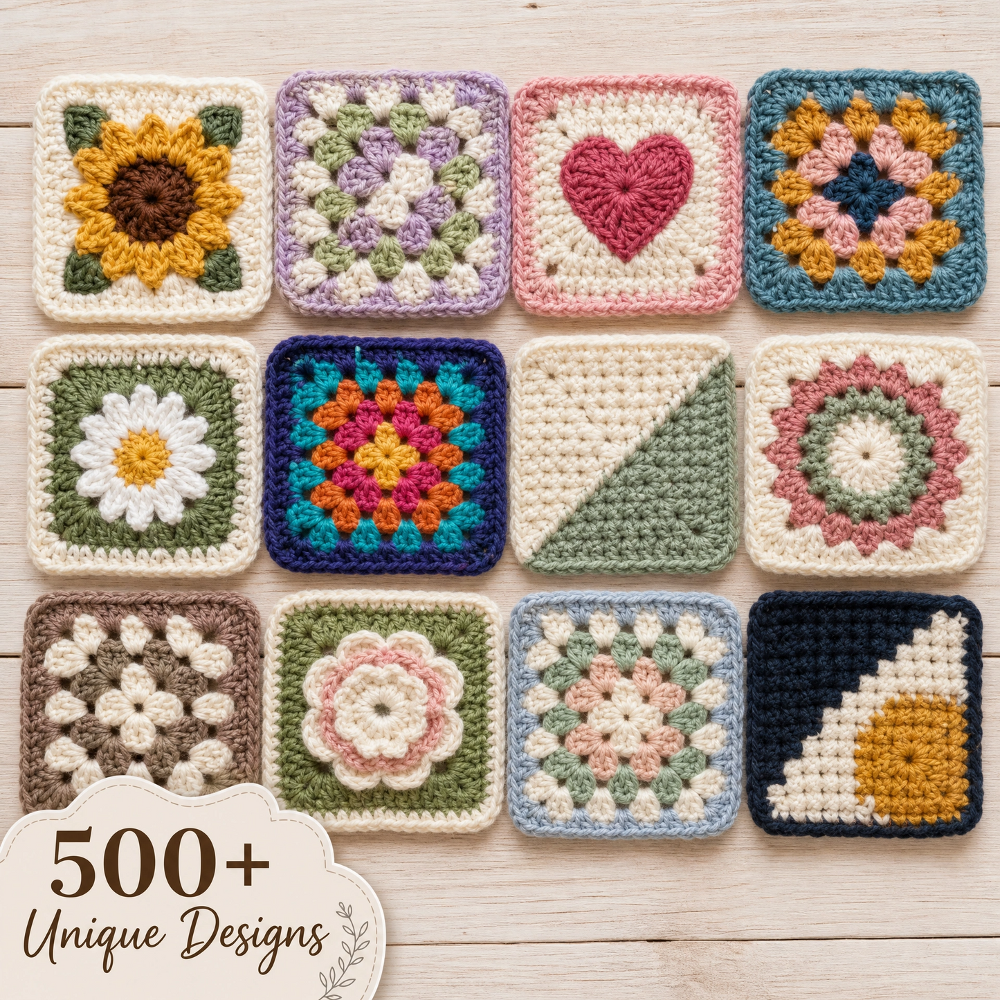 500+ Ultimate Granny Square Crochet Pattern Bundle | Mega Digital Download | Instant PDF | Beginner Friendly Afghan Blanket Motifs
