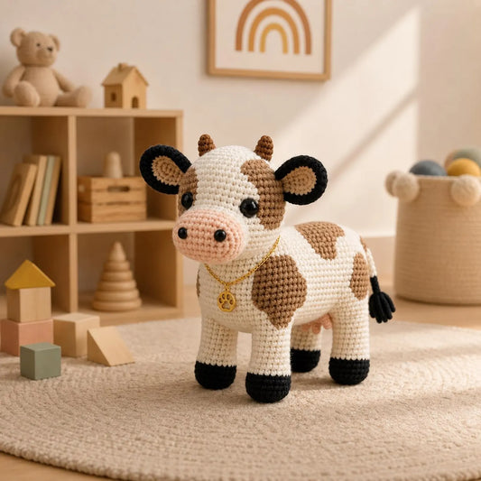 Cute Cow Crochet Pattern PDF, Amigurumi Cow Tutorial, Farm Animal Crochet Pattern, Standing Cow Plush, DIY Cow Toy