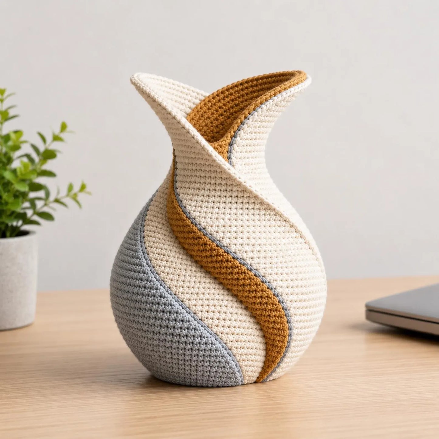 Crochet Spiral Vase Pattern PDF, Modern Amigurumi Home Decor, Twisted Basket Crochet Pattern, Scandinavian Vase Tutorial