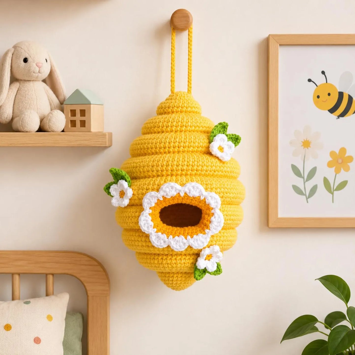 Crochet Beehive Pattern PDF, Amigurumi Bee Hive Hanging Decor, Cute Crochet Spring Ornament, Floral Beehive Crochet Pattern, Boho Decor