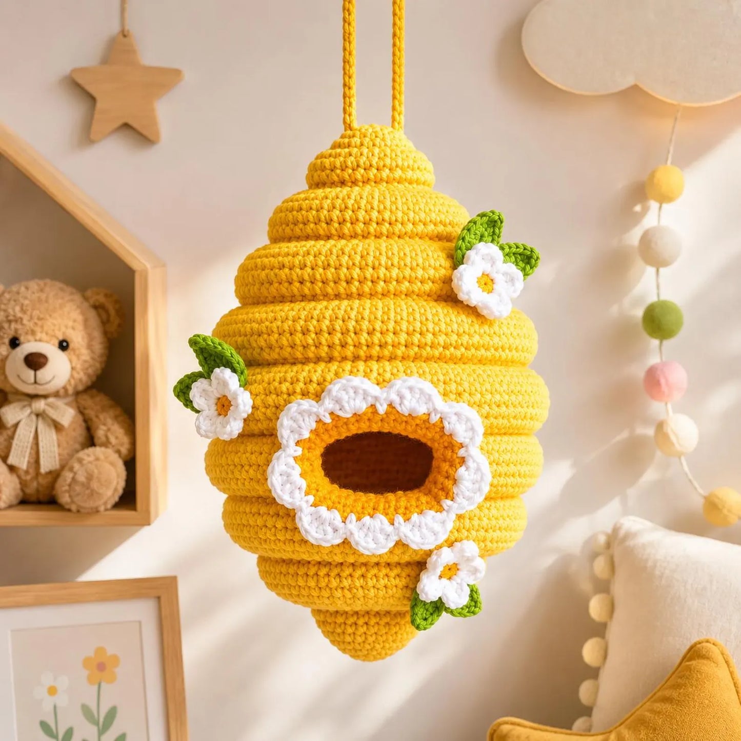 Crochet Beehive Pattern PDF, Amigurumi Bee Hive Hanging Decor, Cute Crochet Spring Ornament, Floral Beehive Crochet Pattern, Boho Decor