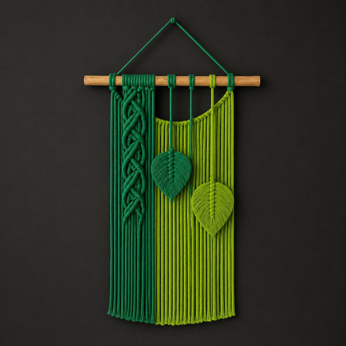 Macrame Leaf Wall Hanging Pattern PDF, Boho Fiber Art Tutorial, Green Leaf Tapestry, Modern Wall Decor, DIY Macrame Pattern