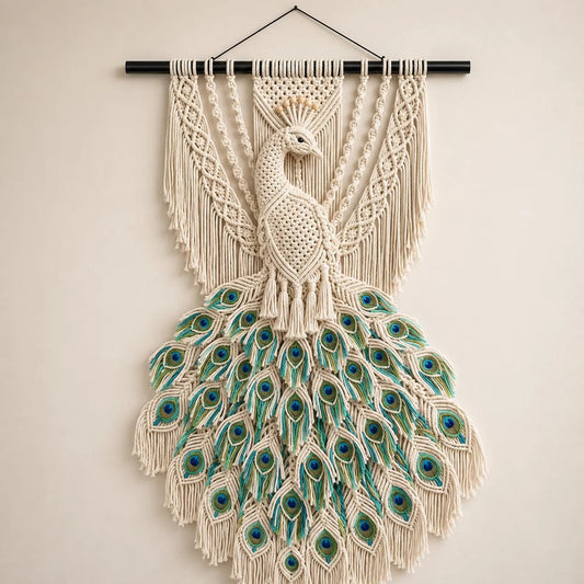 Macrame Peacock Wall Hanging Pattern PDF, Boho Peacock Fiber Art Tutorial, DIY Macrame Bird Decor, Modern Peacock Wall Art Pattern