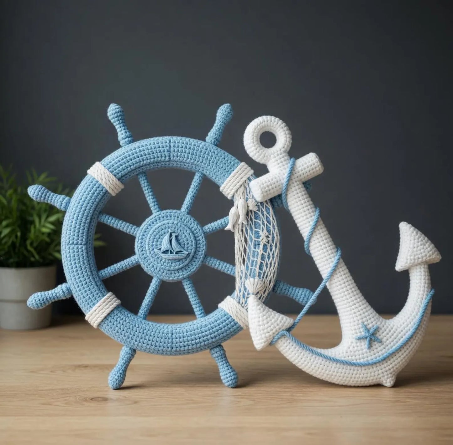 Nautical Crochet Wall Decor Pattern PDF, Anchor and Ship Wheel Amigurumi Pattern, Coastal Crochet Wall Hanging, Ocean Nursery Decor, Marine