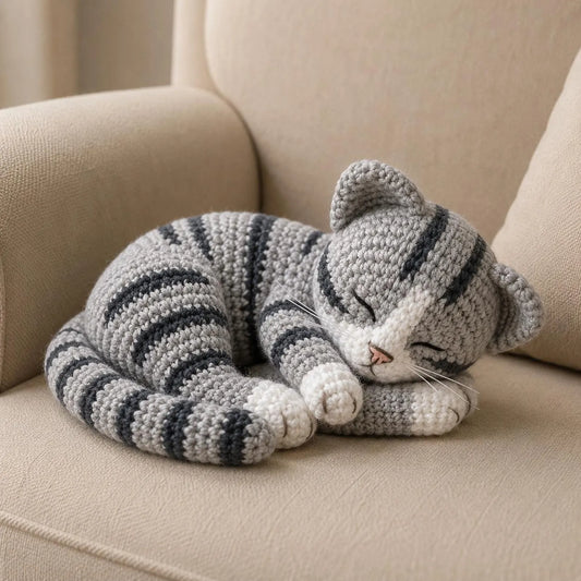 Sleeping Cat Crochet Pattern PDF, Amigurumi Cat Pattern, Realistic Tabby Cat Crochet, Sleeping Kitten Plush Tutorial, Crochet Animal Pattern