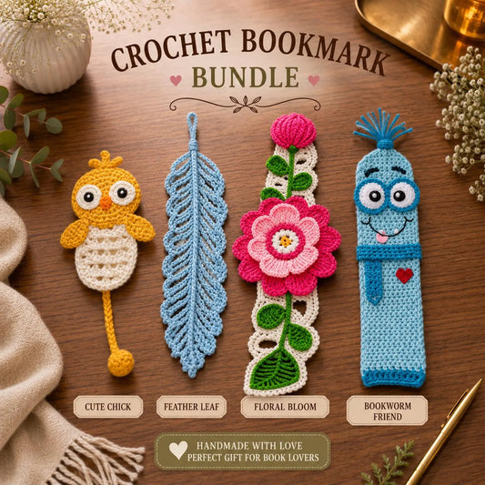 Crochet Bookmark Bundle Pattern PDF,Amigurumi Bookmark Set, Cute Crochet Bookmarks,Flower Bookmark Crochet Pattern,Feather Bookmark,Bookworm