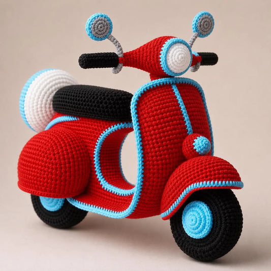 Retro Crochet Scooter Pattern PDF, Amigurumi Vespa Style Motorcycle Toy, Cute Crochet Vehicle Pattern, Handmade Gift