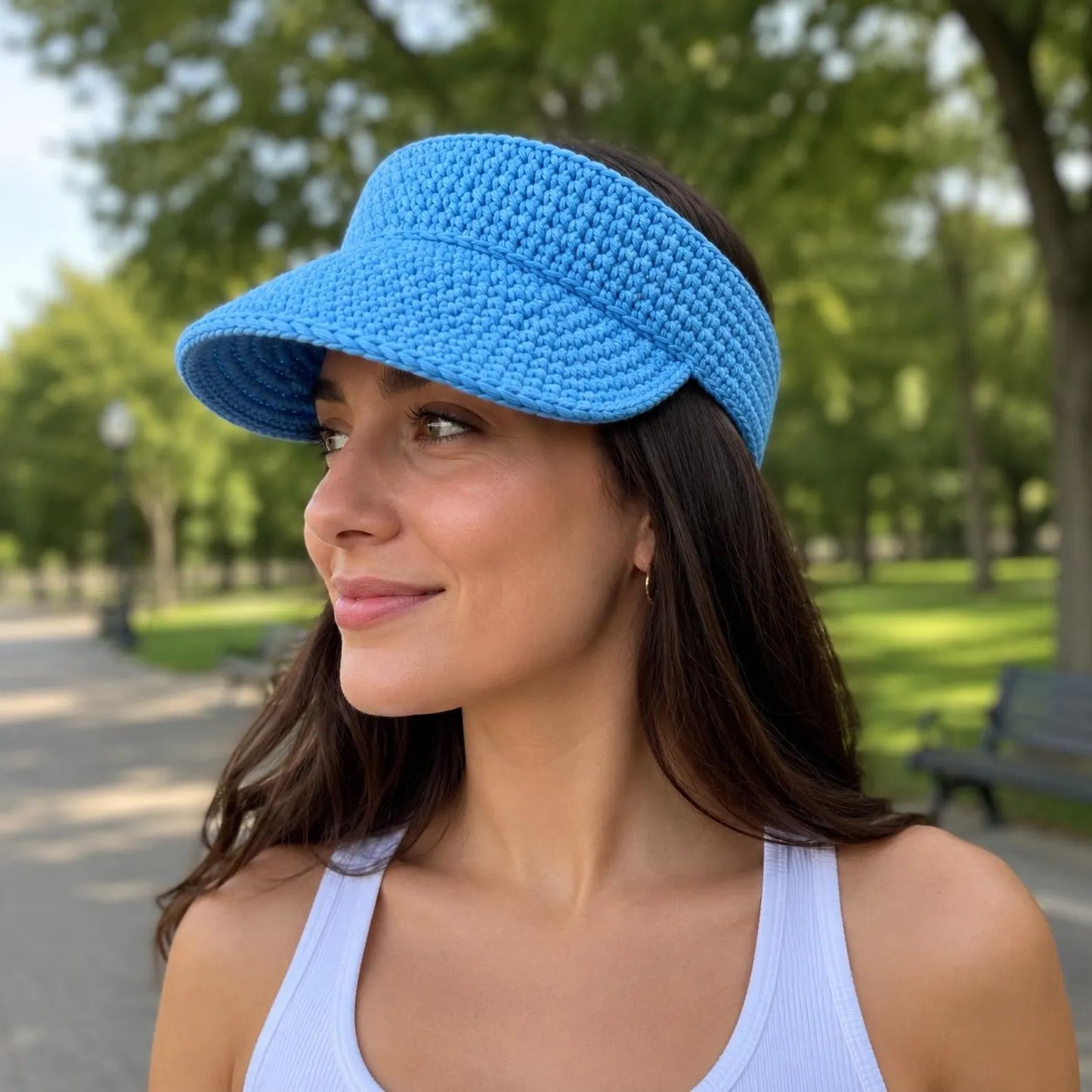 Crochet Visor Hat Pattern PDF, Summer Sun Visor Crochet Tutorial, Raffia Style Brim Hat, Women Beach Hat Pattern, DIY Crochet Cap
